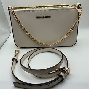 Michael Kors Jet Set Travel Medium Zip Pouchette Crossbody Light Cream NWT